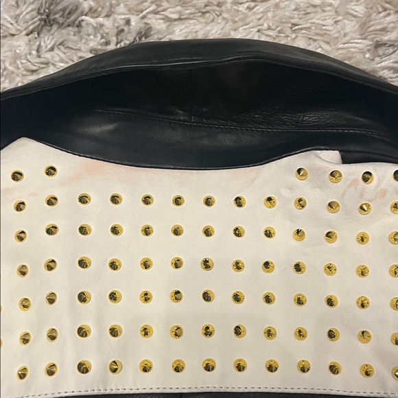 Alice and Olivia studded leather jacket. Womens size xs. Black. White. Pre-owned - Picture 3 of 9